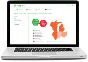 Image of OPIS MarginPro on a laptop screen with regional data on retail gasoline margins.