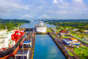 View of Panama Canal from cruise ship at Panama